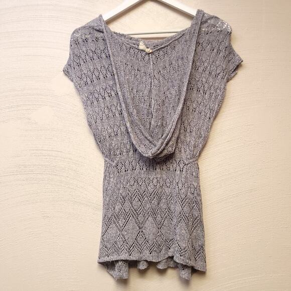 Anthropologie Knit Top Hoodie Size Xs Pointelle Pullover Moth Gray Soft Hooded - Picture 11 of 11